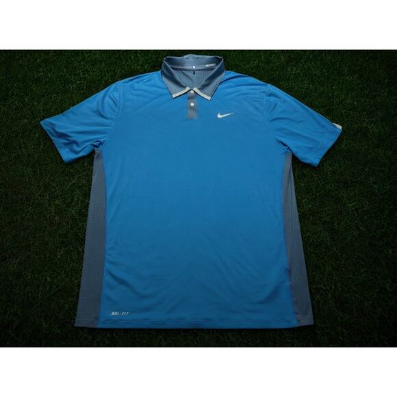 Nike Tiger Woods TW Perforated Panel Polo Blue Gray 585783 Men’s Sz M Golf EUC - Picture 1 of 12